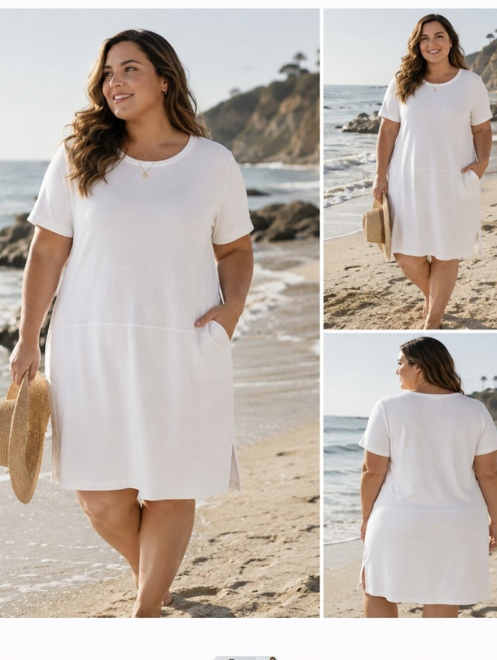 Eileen Fisher White Short Sleeve Tunic Dress Minimalist. no size tag.  See Pics